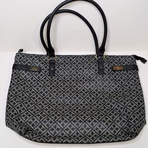 Tommy Hilfiger Large Black Gray Monogram Tote Shoulder Bag